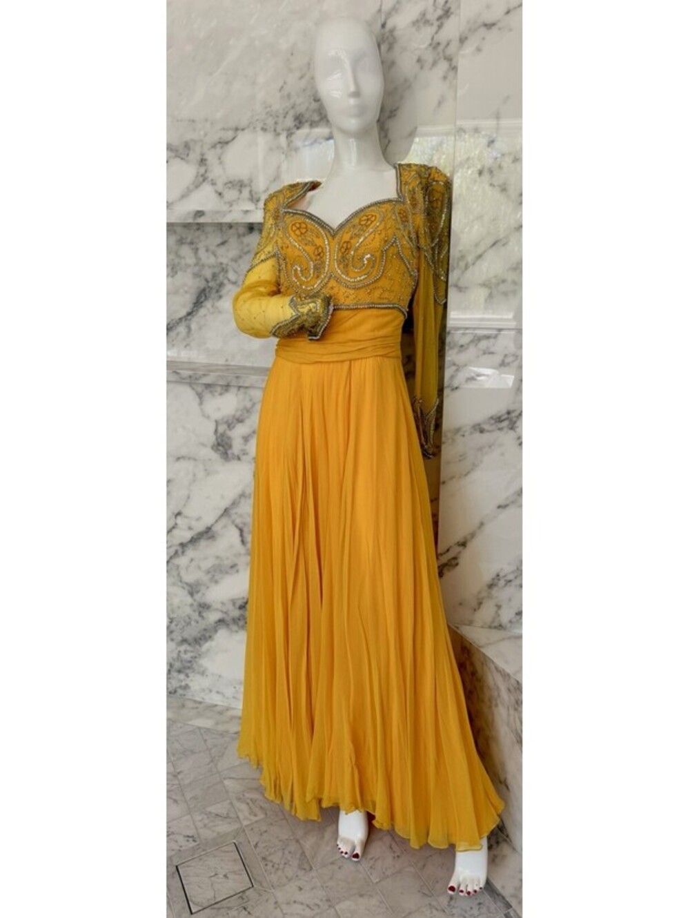 Vintage FEMORY Silk Beaded Evening Gown Yellow Orange Size 6 NWT $400 Rear